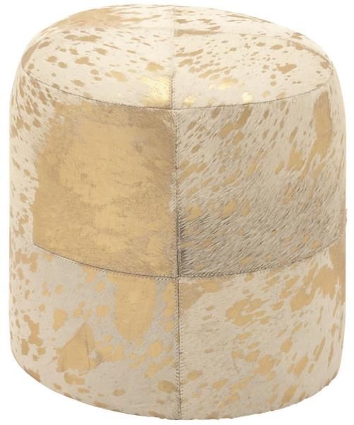 Deco Marche U Select Beige/Gold 16" Ottoman with Patchwork Pattern-0