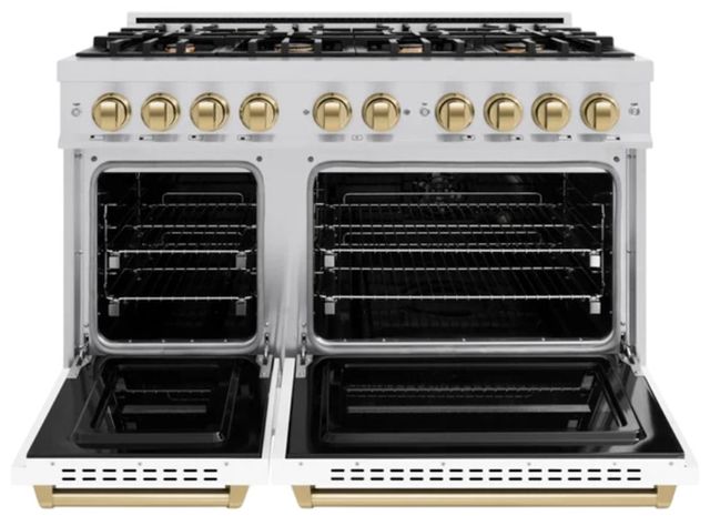 ZLINE Classic Autograph Edition 48" Stainless Steel Pro Style Gas Range with White Matte Door and Champagne Bronze Accents-1