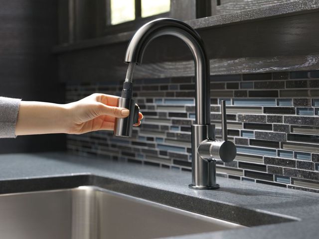 Delta Trinsic® Black Stainless Single Handle Pull-Down Bar/Preparation Faucet with Limited Swivel-4