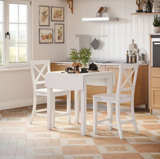 Jofran Inc. Eastern Tides 3-Piece Brushed White Counter Table Set with X Back Stools-1