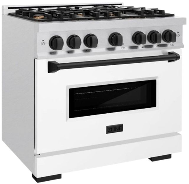 ZLINE Classic Series Autograph Edition 36" Satin Stainless Steel Pro Style Dual Fuel Range with White Matte Door and Matte Black Accents-2
