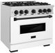 ZLINE Classic Series Autograph Edition 36" Satin Stainless Steel Pro Style Dual Fuel Range with White Matte Door and Matte Black Accents-2
