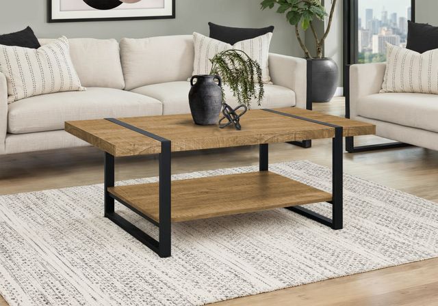 Monarch Specialties Inc. Mango Wood-Look Coffee Table with Shelf-1