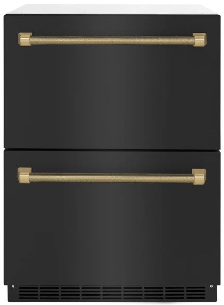 ZLINE Autograph Edition Touchstone 24 " 4.6 Cu. Ft. Black Stainless Steel 168 Can Outdoor-Rated Dual Refrigerator Drawer with Polished Gold Helix Handles -0