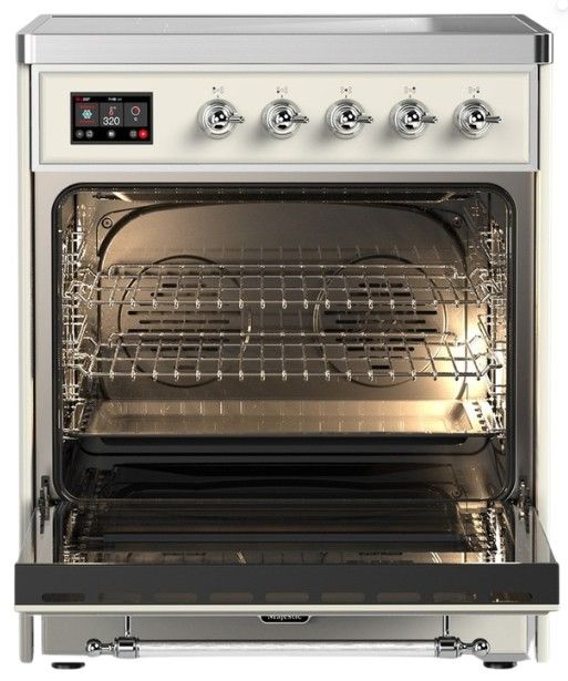 Ilve® Majestic III 30" Antique White Pro Style Induction Range with Solid Door and Chrome Trim-1