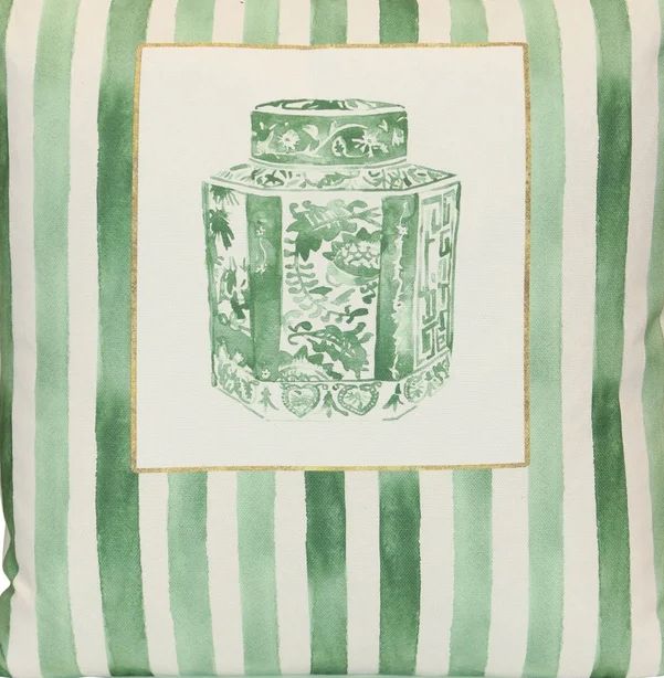 Stylecraft Tamara Day Green/White Stripe Designer Throw Pillow-1