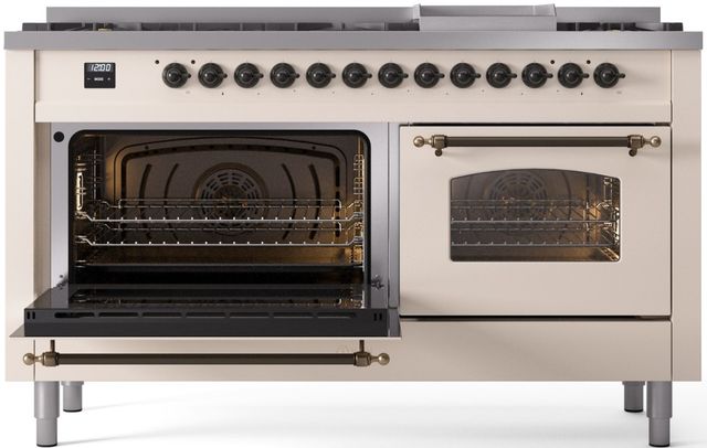 Ilve® Nostalgie II Series 60" Antique White Pro Style Dual Fuel Range-2