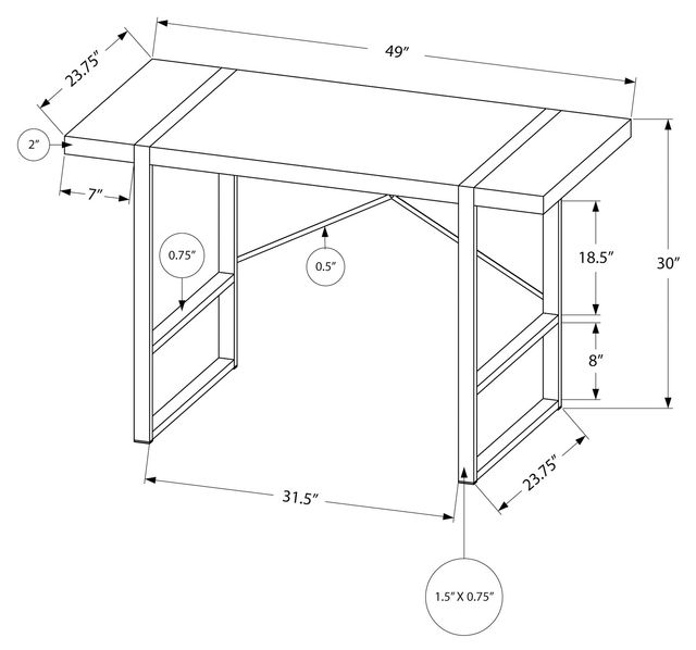 Monarch Specialties Inc. 48"L Dark Taupe and Black Metal Computer Desk-3