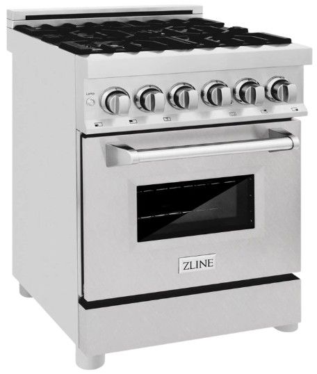 ZLINE Legacy 24" Stainless Steel Pro Style Dual Fuel Range with 4 Burner Gas Cooktop and Electric Convection Oven in Satin Stainless Steel Door-2