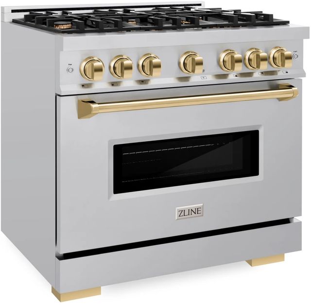 ZLINE Classic Autograph Edition 36" Stainless Steel Pro Style Dual Fuel Range with Polished Gold Accents-2