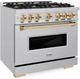 ZLINE Classic Autograph Edition 36" Stainless Steel Pro Style Dual Fuel Range with Polished Gold Accents-2