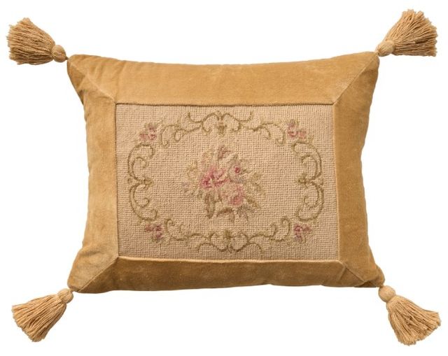 Nourison Home™ Mina Victory Vintage Pillow Oval Floral Border Beige 14"x18" Throw Pillow-0