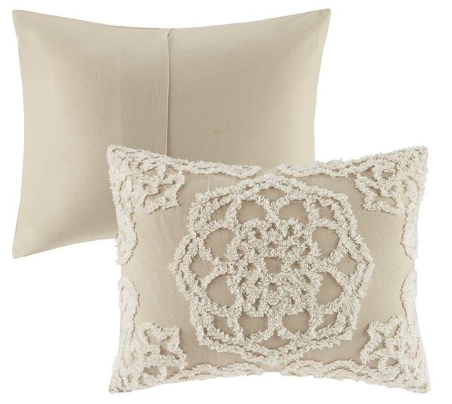 Olliix by Madison Park Laetitia Taupe Full/Queen Tufted Cotton Chenille Medallion Comforter Set-1