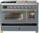Ilve® Majestic III 48" Blue Gray Pro Style Dual Fuel Natural Gas Range with 5 Black Brass Burners and Brass Trim-1
