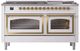 Ilve® Nostalgie II Noblesse 60'' White Pro Style Dual Fuel Range with Brass Trim-1