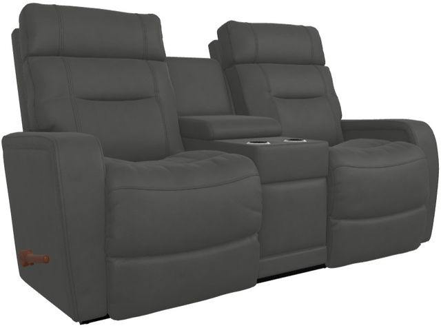 La-Z-Boy® Baron Blue Grey Leather Manual Wall Reclining Loveseat with Console-0