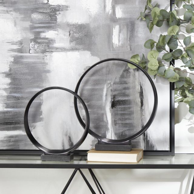 Deco Marche 2-Piece Dark Gray Geometric Sculpture with Black Base Set-4