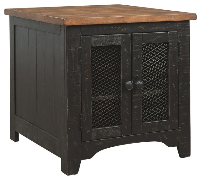 Signature Design by Ashley® Valebeck Light Brown End Table with Rustic Black Base 