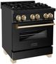 ZLINE Autograph Edition Legacy 30'' Black Stainless Steel Pro-Style Dual Fuel Range with Electric Convection Oven and Polished Gold Accents-2