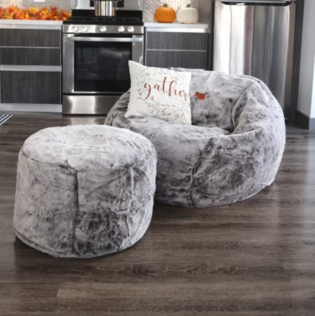 CordaRoy's® Chinchilla Faux Fur Pouf Footstool-1