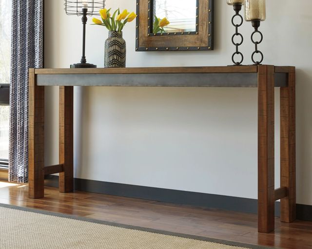 Signature Design by Ashley® Torjin 3-Piece Distressed Warm Brown/Aged Gunmetal Counter Height Dining Table Set-3
