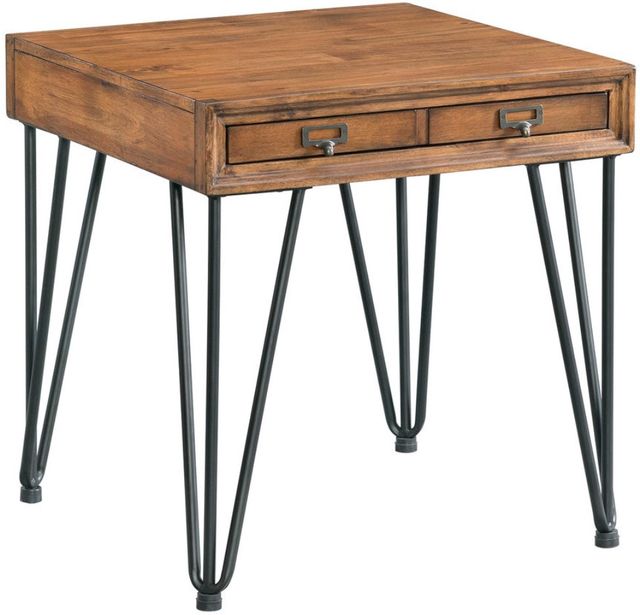 Elements International Boone Light Walnut End Table with Bronze Base-0