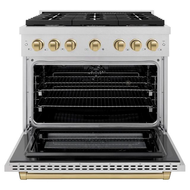 ZLINE Autograph Edition Paramount 36" Satin Stainless Steel Pro Style Dual Fuel Range with Champagne Bronze Accents-1