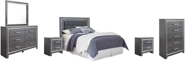 Signature Design by Ashley® Lodanna 6-Piece Gray Queen/Full Upholstered Panel Headboard Bedroom Set-0