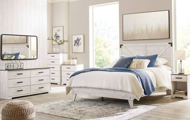 Signature Design by Ashley® Shawburn 4-Piece Whitewash Queen Panel Headboard Bed Set-4