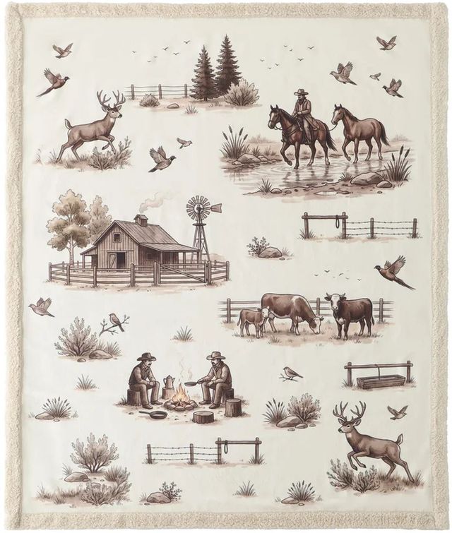 HiEnd Accents Campfire Western Range Ivory/Sepia Throw-0