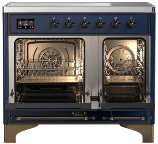 Ilve® Majestic III 40" Midnight Blue Pro Style Induction Range with Triple Glass Door and Burnished Trim-1