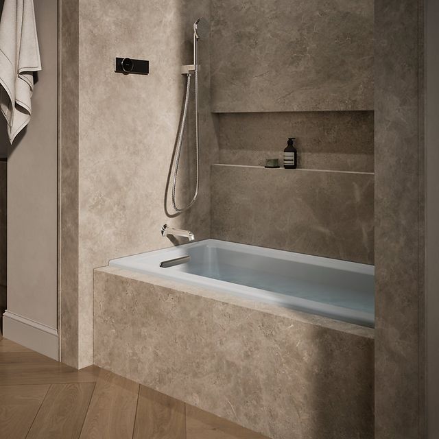 KOHLER® Archer® Ice Gray 60" x 30" Alcove Heated Bubble Massage™ Air Bath - Left Drain-1
