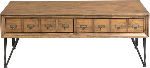 Elements International Boone Light Walnut Coffee Table with Bronze Base-1