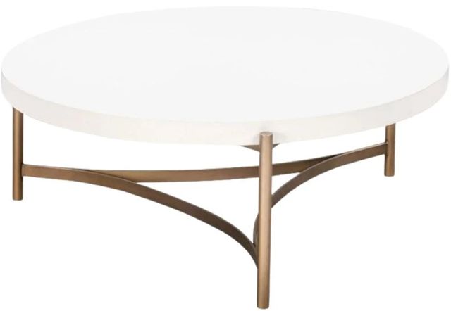 Modus Furniture Lyon White Coffee Table with Brushed Bronze Base-0