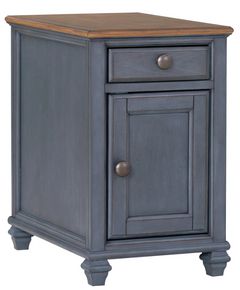 Legends Home Americana Brown Side Table with Corduroy Blue Base