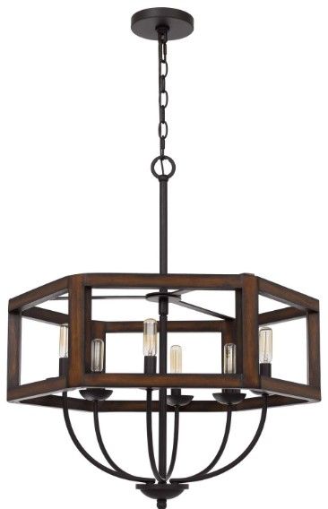 Cal® Lighting & Accessories Renton Oak Hexagon Metal/Rubber Wood Chandelier-0