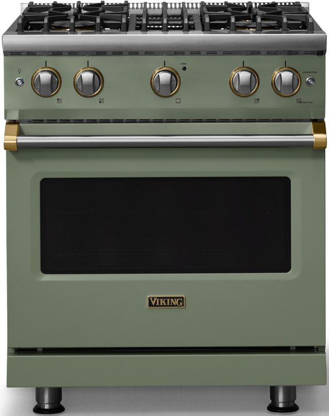 Viking® 5 Series 30" Eucalyptus Pro Style Gas (NG) Range with Brushed Brass Trim-0