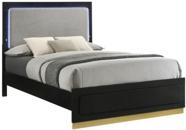 Coaster® Caraway Black/Light Gray Queen Upholstered Panel Bed-0
