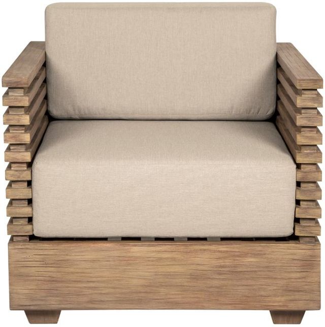 Armen Living Vivid Brown/Taupe Fabric/Wood Outdoor Chair -3