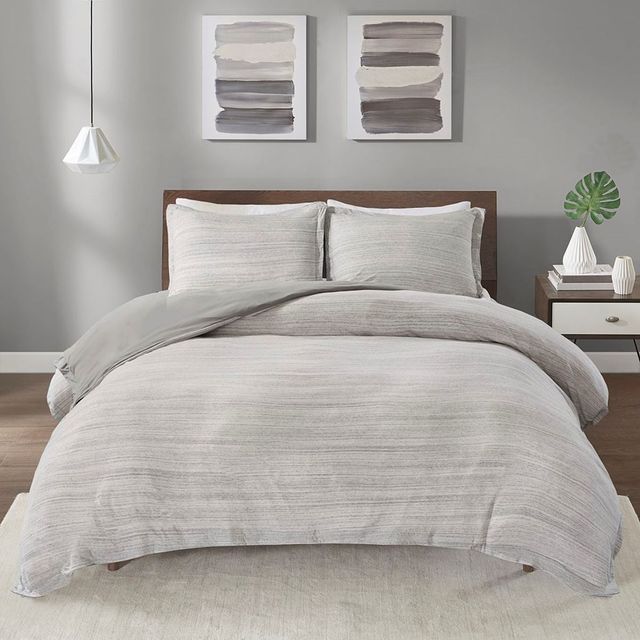 Olliix by Urban Habitat Grey Full/Queen Space Dyed Melange Cotton Jersey Knit Duvet Cover Set-0