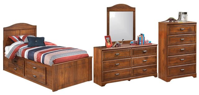 Signature Design by Ashley® Barchan 4-Piece Medium Brown Twin Panel Storage Bed Set-0