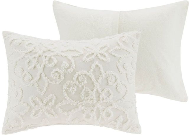 Olliix by Madison Park 3 Piece White Full/Queen Sabrina Tufted Cotton Chenille Duvet Cover Set-2