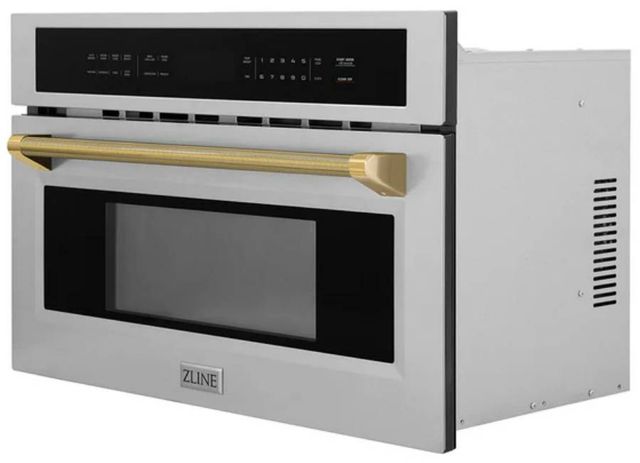 ZLINE Autograph Edition 30" 1.6 Cu. Ft. Stainless Steel Built-in Convection Microwave Oven with Champagne Bronze Helix Handle-2