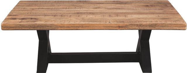 Signature Design by Ashley® Wesling Light Brown Coffee Table with Black Trestle Legs-1
