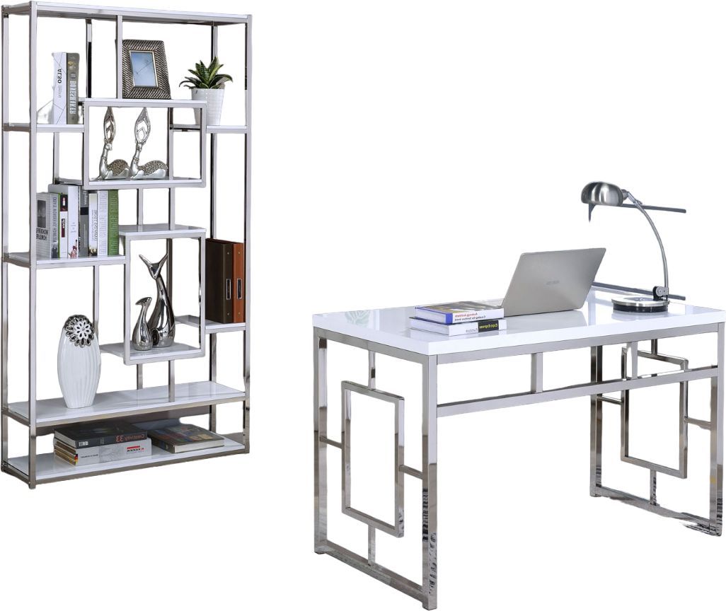 Steve Silver Co. Alize 2-Piece White Desk Set with Chrome Base