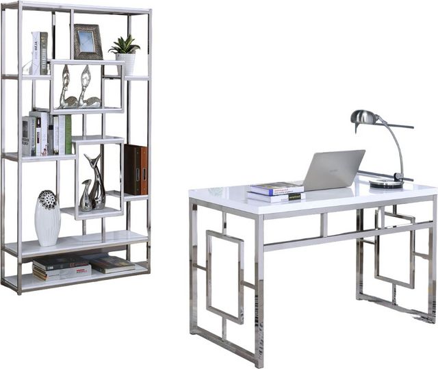 Steve Silver Co. Alize 2-Piece White Desk Set with Chrome Base-0