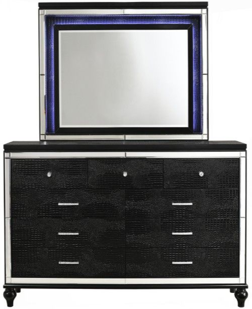 New Classic® Home Furnishings Valentino 5-Piece Black Queen Upholstered Bedroom Set with Two Nightstands-2