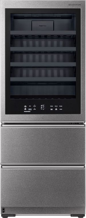Front view of the LG Signature 28" Textured Steel™ Wine Cooler