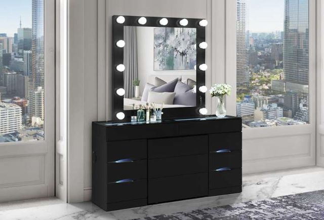 Global Furniture USA Ella 3-Piece Black Vanity Set with Speaker-3