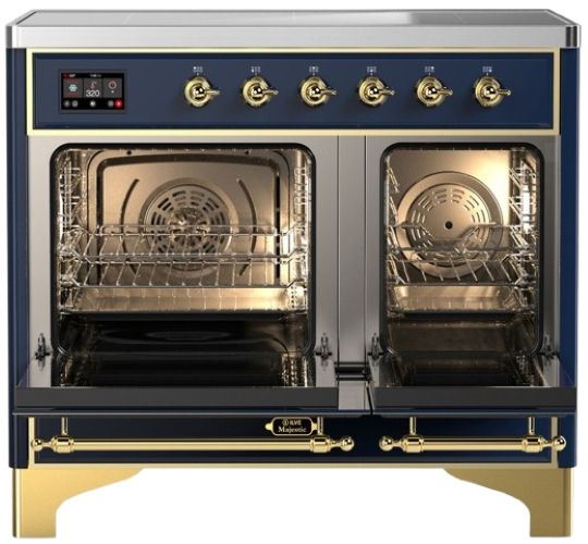 Ilve® Majestic III 40" Midnight Blue Pro Style Induction Range with Triple Glass Door and Brass Trim-1